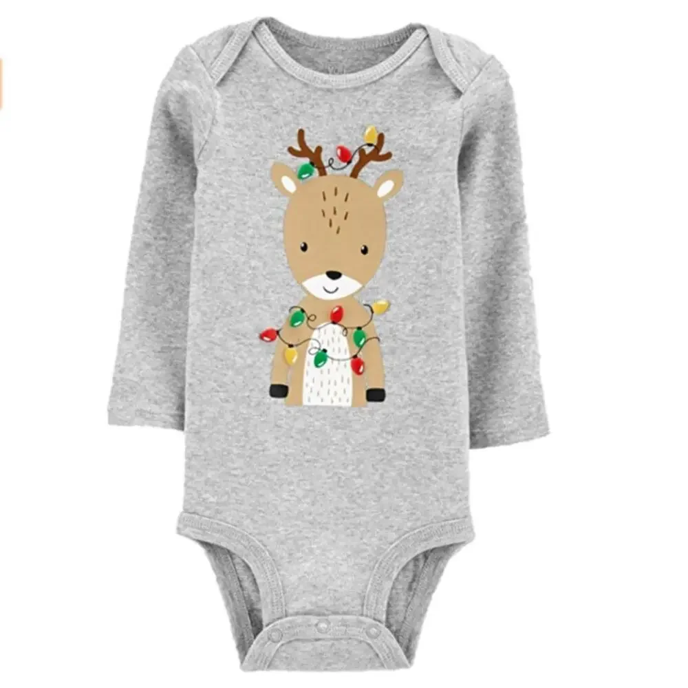 Carter's Infant Gray Reindeer Christmas Bodysuit Baby Creeper NEW 3 months